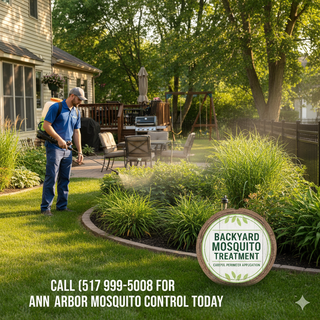 Backyard treatment for mosquitoes with careful perimeter application; call (517) 999-5008 for Ann Arbor mosquito control today.